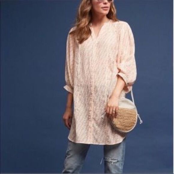 Anthropologie Maeve Lena Yarn Dyed Printed Tunic Top Small - Picture 6 of 15